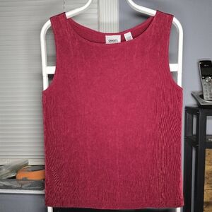 Chico's Travelers Ribbed Tank Top Shirt-Womens 12/LARGE-Wine Burgundy-Sleeveless